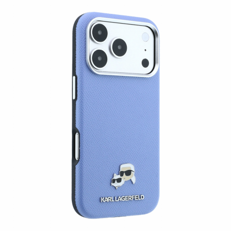 Husa iPhone 17 Pro Max/ 18 Pro Max, Karl Lagerfeld PU Grained Semi Wrap K&CH Heads Magsafe Blue [3]