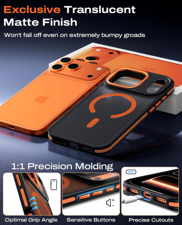 Husa iPhone 17 Pro Max, Anti-Slip Shockproof, Military-Grade Protection, MagSafe, Cosmic Orange - Black [1]