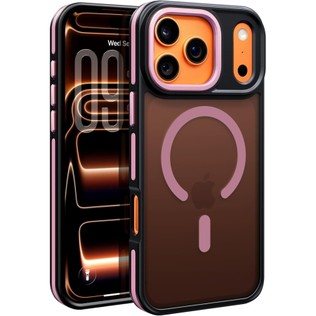IPHONE 17 PRO - Husa iPhone 17 Pro, Anti-Slip Shockproof, Military-Grade Protection, MagSafe, Pink - Black