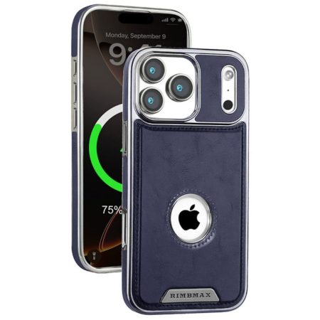IPHONE 17 PRO - Husa iPhone 17 Pro, Business PU Leather MagSafe Plating Soft Frame Shockproof, Deep Blue