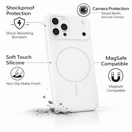 Husa iPhone 17 Pro Max din Silicon cu Microfibra la Interior si MagSafe, White [6]