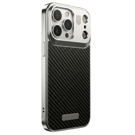 IPHONE 17 PRO - Husa iPhone 17 Pro, Dur Aluminiu si Carbon cu MagSafe, Silver Golden