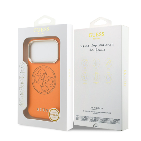 Husa iPhone 17 Pro Max, Guess PU Perforated 4G Logo MagSafe, Orange [6]