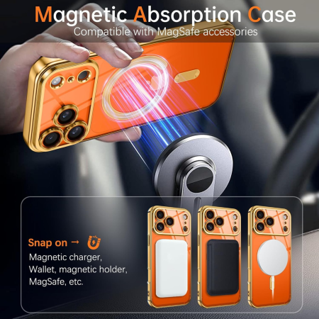 Husa iPhone 17 Pro, Luxury MagSafe cu Protectie Lentile Camera si Anti-Shock, Gold [7]