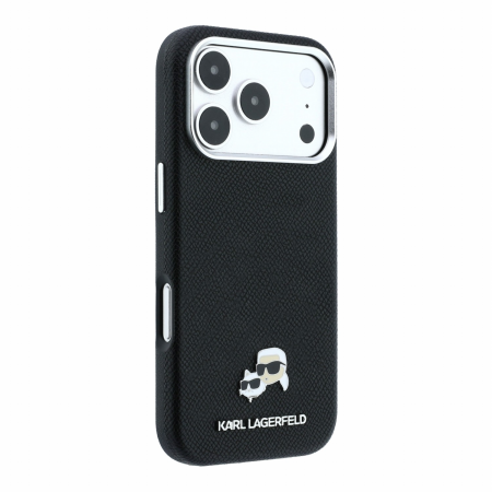 Husa iPhone 17 Pro Max/ 18 Pro Max, Karl Lagerfeld PU Grained Semi Wrap K&CH Heads Magsafe Black [3]