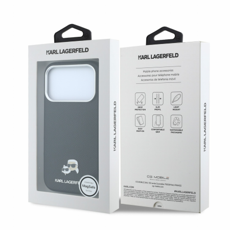 Husa iPhone 17 Pro/ 18 Pro, Karl Lagerfeld PU Grained Semi Wrap K&CH Heads Magsafe Black [6]