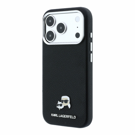 Husa iPhone 17 Pro/ 18 Pro, Karl Lagerfeld PU Grained Semi Wrap K&CH Heads Magsafe Black [2]