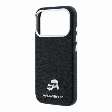 Husa iPhone 17 Pro/ 18 Pro, Karl Lagerfeld PU Grained Semi Wrap K&CH Heads Magsafe Black [4]