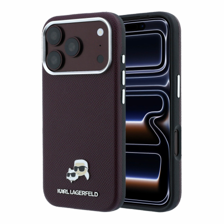 IPHONE 18 PRO MAX - Husa iPhone 17 Pro Max/ 18 Pro Max, Karl Lagerfeld PU Grained Semi Wrap K&CH Heads Magsafe Burgundy
