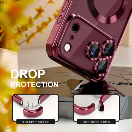Husa iPhone 17, Luxury MagSafe Anti-Shock cu Protectie Lentile Camera, Burgundy [4]