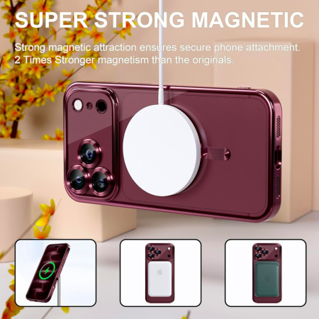 Husa iPhone 17 Pro Max / 18 Pro Max, Luxury MagSafe Anti-Shock cu Protectie Lentile Camera, Burgundy [5]