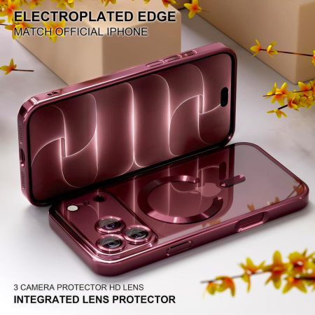Husa iPhone 17 Pro / 18 Pro, Luxury MagSafe Anti-Shock cu Protectie Lentile Camera, Burgundy [6]