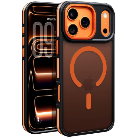 IPHONE 17 PRO MAX - Husa iPhone 17 Pro Max, Anti-Slip Shockproof, Military-Grade Protection, MagSafe, Cosmic Orange - Black