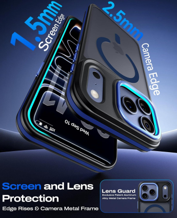 Husa iPhone 17 Pro Max, Anti-Slip Shockproof, Military-Grade Protection, MagSafe, Deep Blue - Black [5]