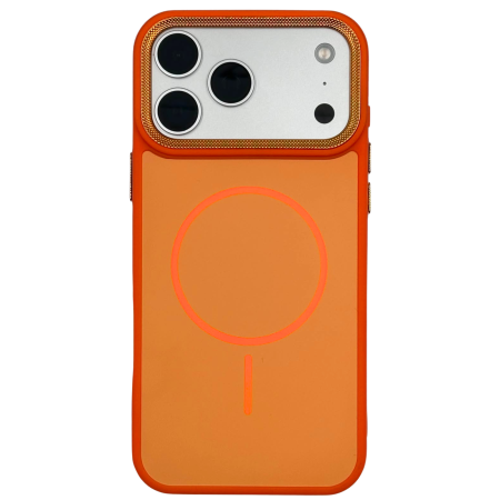 IPHONE 17 PRO MAX - Husa iPhone 17 Pro Max, Anti-Slip Silicone Frame, Hard Back MagSafe, Dur Aluminium frame Camera Protection, Orange