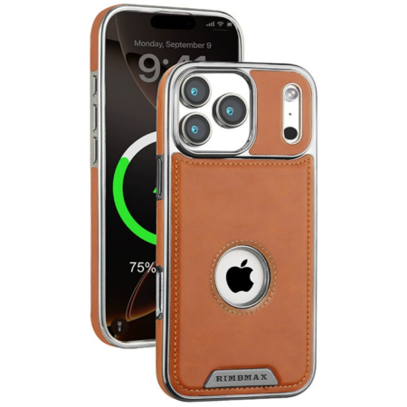 IPHONE 17 PRO MAX - Husa iPhone 17 Pro Max, Business PU Leather MagSafe Plating Soft Frame Shockproof, Brown