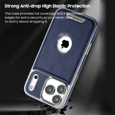 Husa iPhone 17 Pro Max, Business PU Leather MagSafe Plating Soft Frame Shockproof, Deep Blue [2]