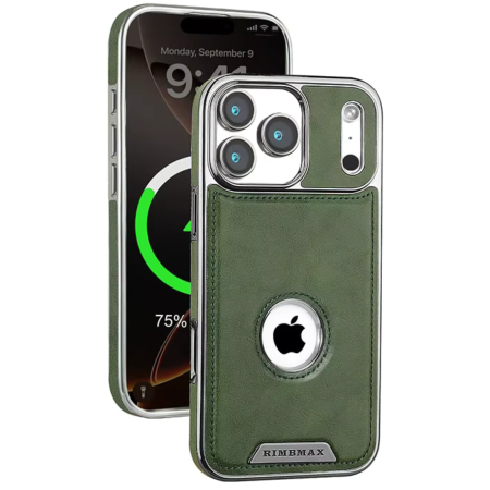 IPHONE 17 PRO MAX - Husa iPhone 17 Pro Max, Business PU Leather MagSafe Plating Soft Frame Shockproof, Green