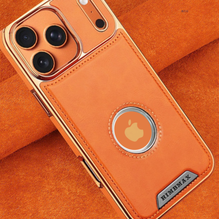 Husa iPhone 17 Pro Max, Business PU Leather MagSafe Plating Soft Frame Shockproof, Orange [1]