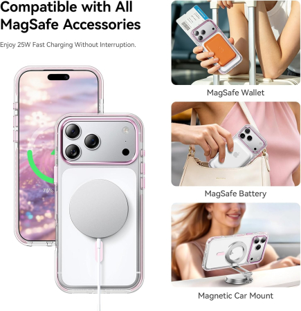 Husa iPhone 17 Pro Max, Clear Crystal Pink, Magsafe [1]