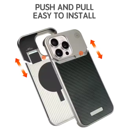 Husa iPhone 17 Pro Max, Dur Aluminiu si Carbon cu MagSafe, Silver Golden [4]