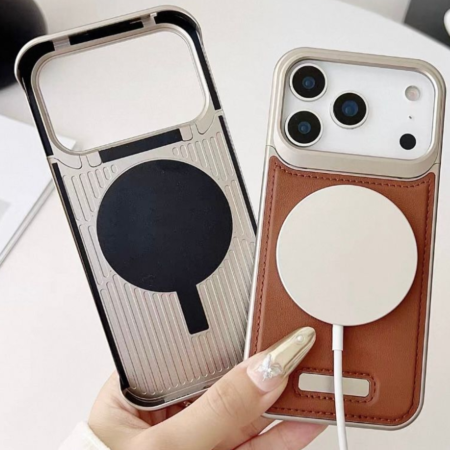 Husa iPhone 17 Pro Max, Dur Aluminiu si Piele cu MagSafe, Brown [1]