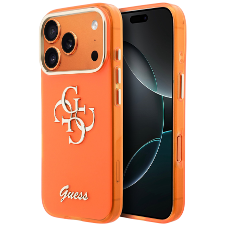 IPHONE 17 PRO MAX - Husa iPhone 17 Pro Max, Guess IML 4G Script Metal Logo, Orange