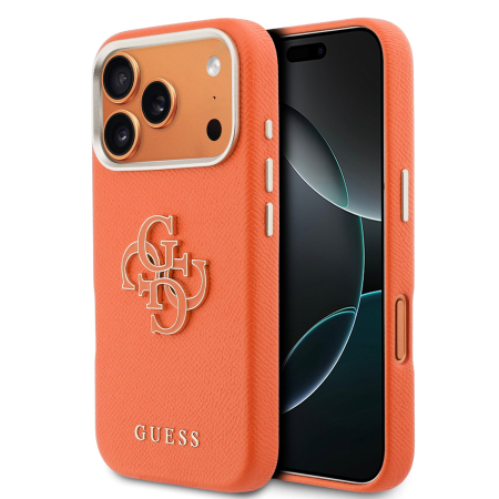 IPHONE 17 PRO MAX - Husa iPhone 17 Pro Max, Guess PU Grained 4G Resin Metal Logo, Orange