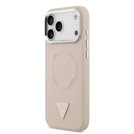 Husa iPhone 17 Pro Max, Guess PU Leather Triangle Logo MagSafe, Pink [2]