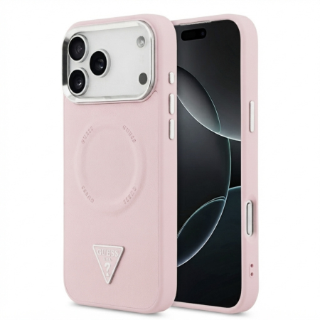 IPHONE 17 PRO MAX - Husa iPhone 17 Pro Max, Guess PU Leather Triangle Logo MagSafe, Pink