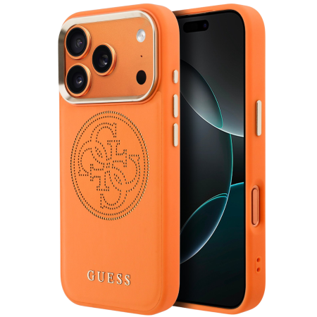 IPHONE 17 PRO MAX - Husa iPhone 17 Pro Max, Guess PU Perforated 4G Logo MagSafe, Orange