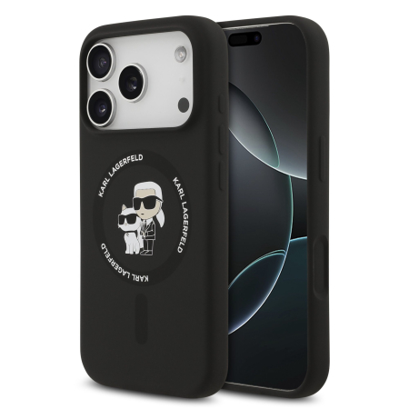 IPHONE 17 PRO MAX - Husa iPhone 17 Pro Max, Karl Lagerfeld Liquid Silicone Karl and Choupette MagSafe, Black
