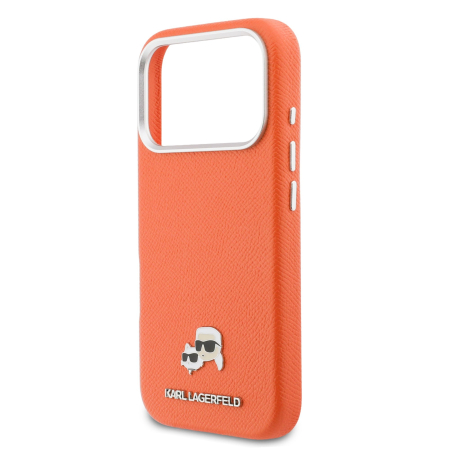 Husa iPhone 17 Pro Max, Karl Lagerfeld PU Karl and Choupette Heads Pins MagSafe, Orange [4]