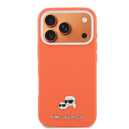 IPHONE 17 PRO MAX - Husa iPhone 17 Pro Max, Karl Lagerfeld PU Karl and Choupette Heads Pins MagSafe, Orange
