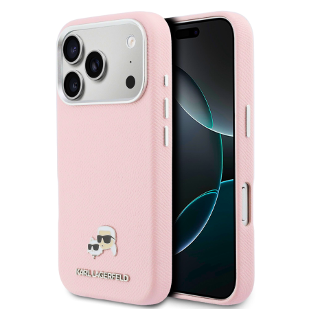 IPHONE 17 PRO MAX - Husa iPhone 17 Pro Max, Karl Lagerfeld PU Karl and Choupette Heads Pins MagSafe, Pink