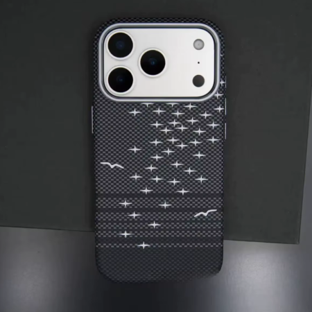 Husa iPhone 17 Pro Max, Luxury, Hard PC MagSafe, Look Carbon Fiber Pattern, Shockproof, Black [2]