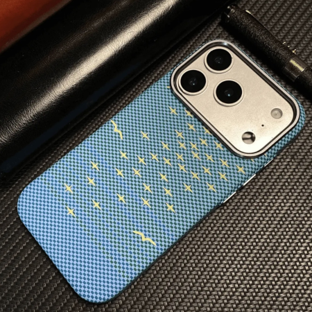 Husa iPhone 17 Pro Max, Luxury, Hard PC MagSafe, Look Carbon Fiber Pattern, Shockproof, Blue [2]