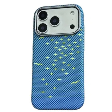 Husa iPhone 17 Pro Max, Luxury, Hard PC MagSafe, Look Carbon Fiber Pattern, Shockproof, Blue [1]