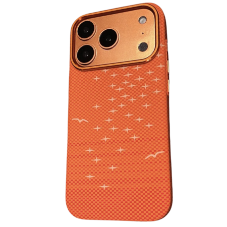 Husa iPhone 17 Pro Max, Luxury, Hard PC MagSafe, Look Carbon Fiber Pattern, Shockproof, Orange [1]