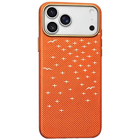IPHONE 17 PRO MAX - Husa iPhone 17 Pro Max, Luxury, Hard PC MagSafe, Look Carbon Fiber Pattern, Shockproof, Orange