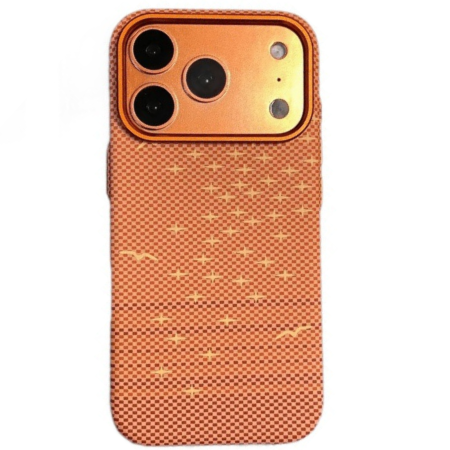 Husa iPhone 17 Pro Max, Luxury, Hard PC MagSafe, Look Carbon Fiber Pattern, Shockproof, Orange Nude [1]