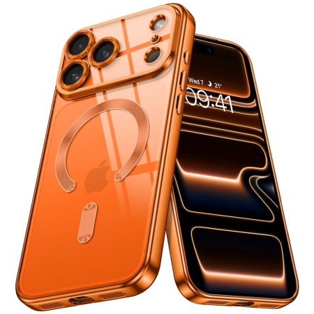IPHONE 17 PRO MAX - Husa iPhone 17 Pro Max, Luxury MagSafe Anti-Shock cu Protectie Lentile Camera, Cosmic Orange