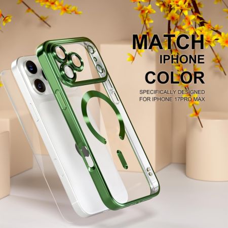 Husa iPhone 17 Pro Max, Luxury MagSafe Anti-Shock cu Protectie Lentile Camera, Verde [6]