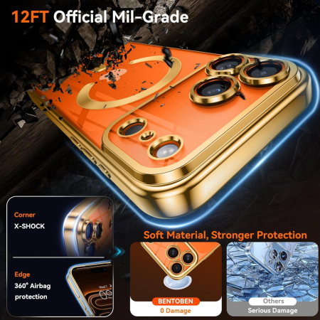 Husa iPhone 17 Pro Max, Luxury MagSafe cu Protectie Lentile Camera si Anti-Shock, Gold [6]