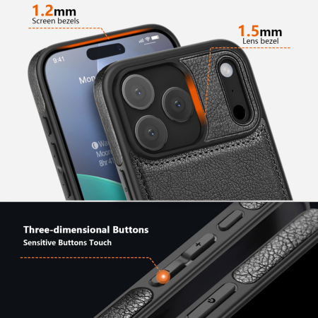 Husă iPhone 17 Pro, Premium Leather Business, Protecție Șocuri - Aderență și Anti-Amprente, Black [4]