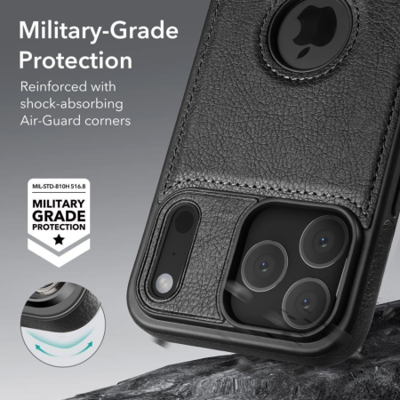 Husă iPhone 17 Pro, Premium Leather Business, Protecție Șocuri - Aderență și Anti-Amprente, Black [3]