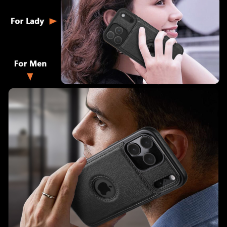 Husă iPhone 17 Pro, Premium Leather Business, Protecție Șocuri - Aderență și Anti-Amprente, Black [1]