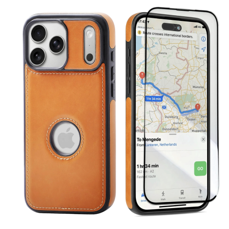 Husa iPhone 17 Pro Max, Premium Leather Business, Protecție Șocuri - Aderență și Anti-Amprente, Orange - Brown [1]