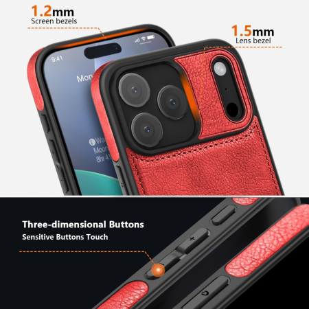 Husă iPhone 17 Pro, Premium Leather Business, Protecție Șocuri - Aderență și Anti-Amprente, Red [4]