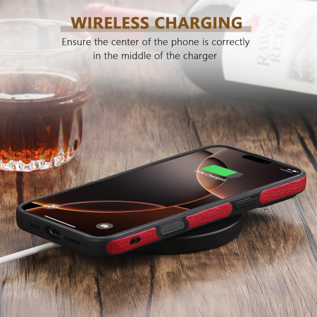 Husă iPhone 17 Pro, Premium Leather Business, Protecție Șocuri - Aderență și Anti-Amprente, Red [5]